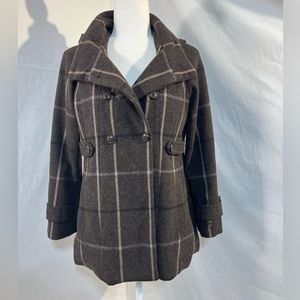 Banana Republic Brown Plaid Winter Coat Size Petite Medium